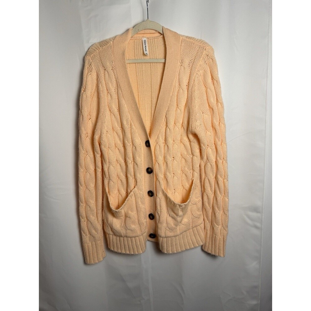 Zenana Womens Size 2X Peach Sherbet Button Down Cable Knit Cardigan